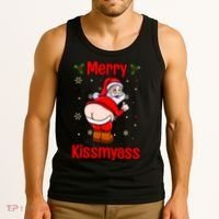 Merry Kissmyass Funny Santa Christmas Tank Top thumb 3