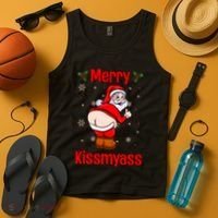 Merry Kissmyass Funny Santa Christmas Tank Top thumb 4