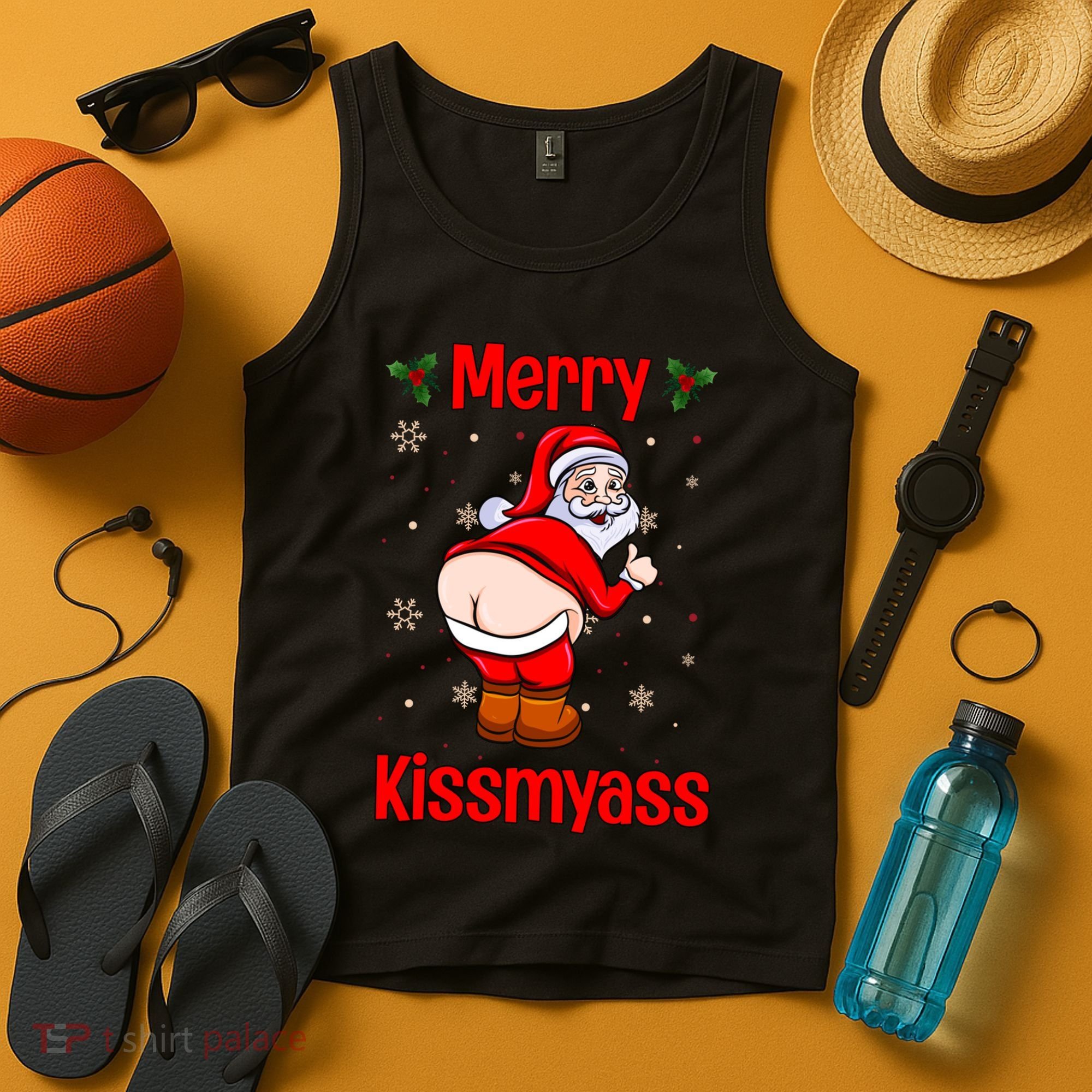 Merry Kissmyass Funny Santa Christmas Tank Top