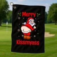 Merry Kissmyass Funny Santa Christmas Golf Towel thumb 1