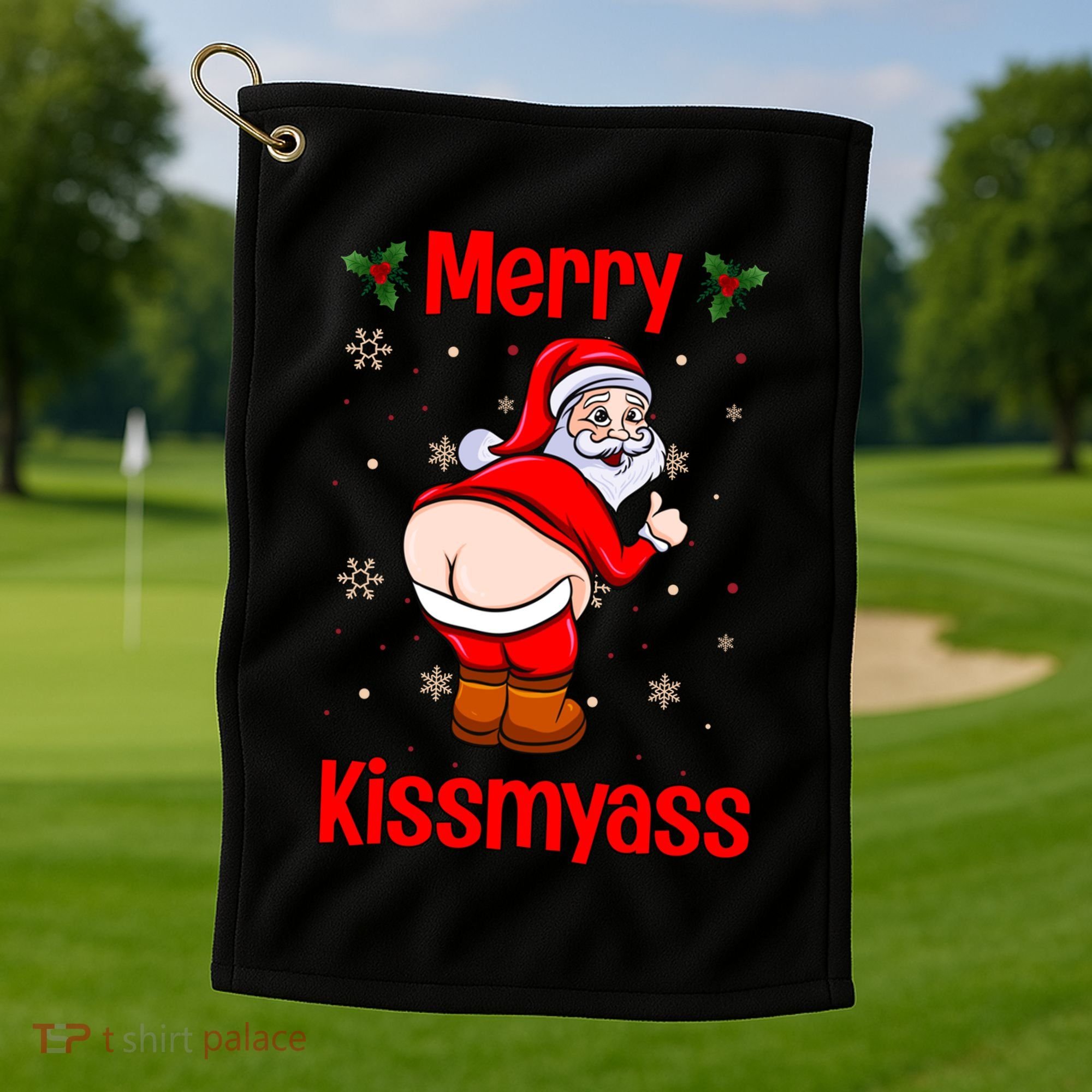 Merry Kissmyass Funny Santa Christmas Golf Towel