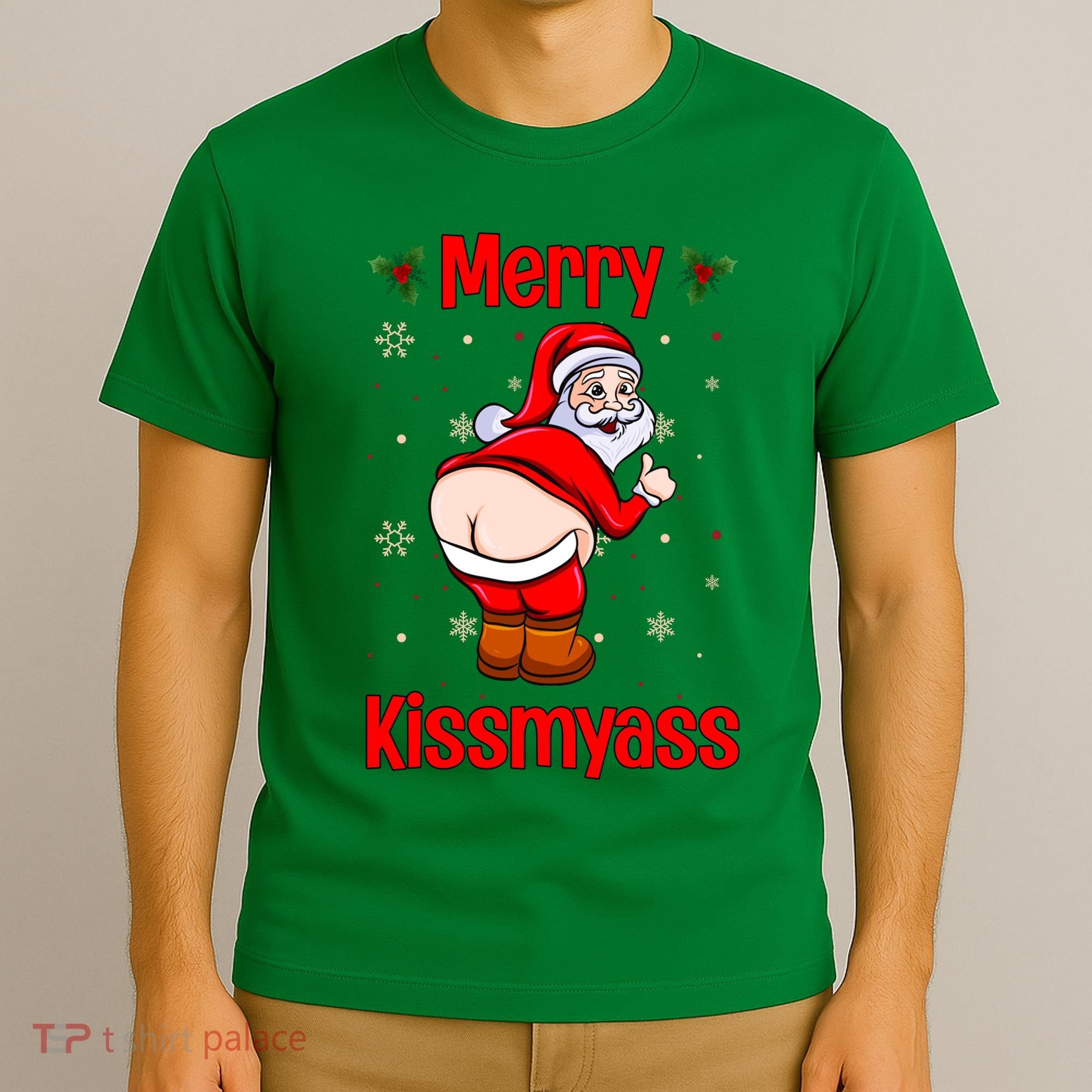 Merry Kissmyass Funny Santa Christmas T-Shirt