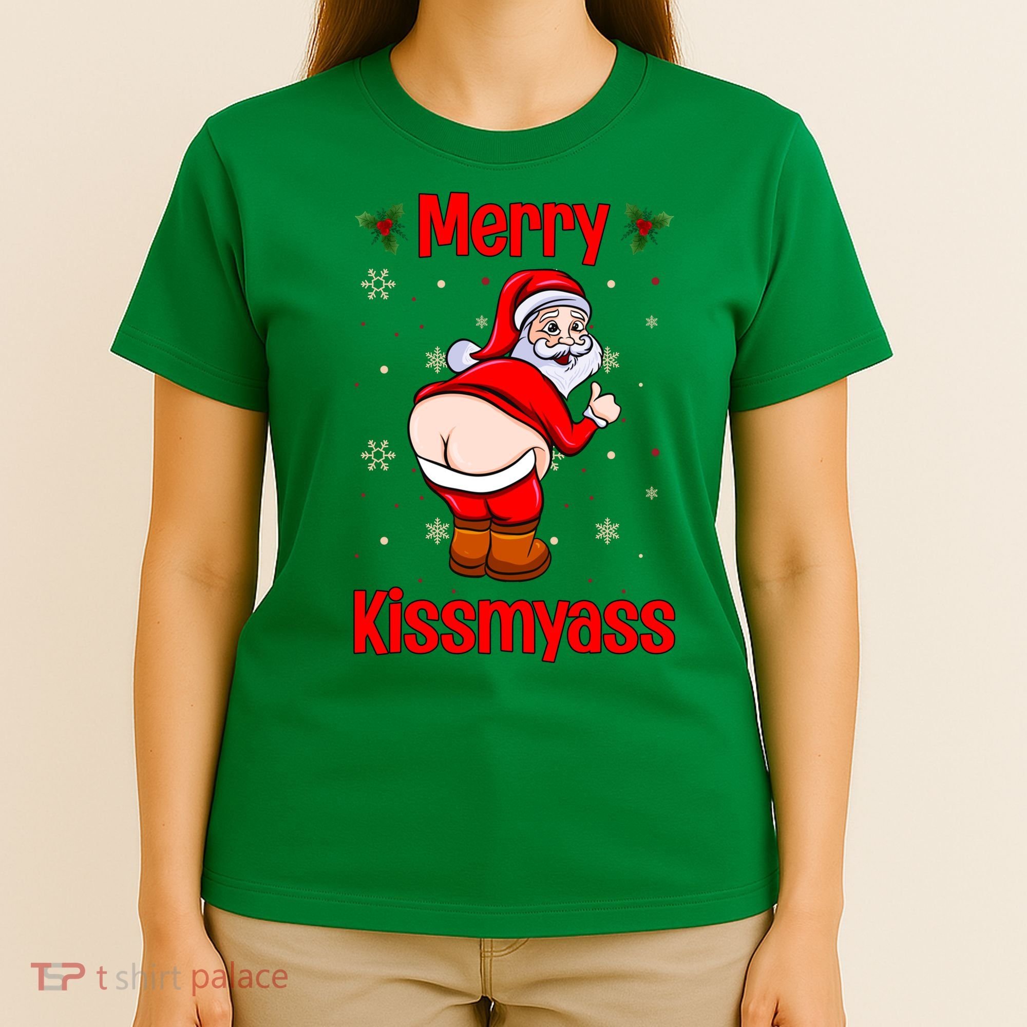 Merry Kissmyass Funny Santa Christmas T-Shirt