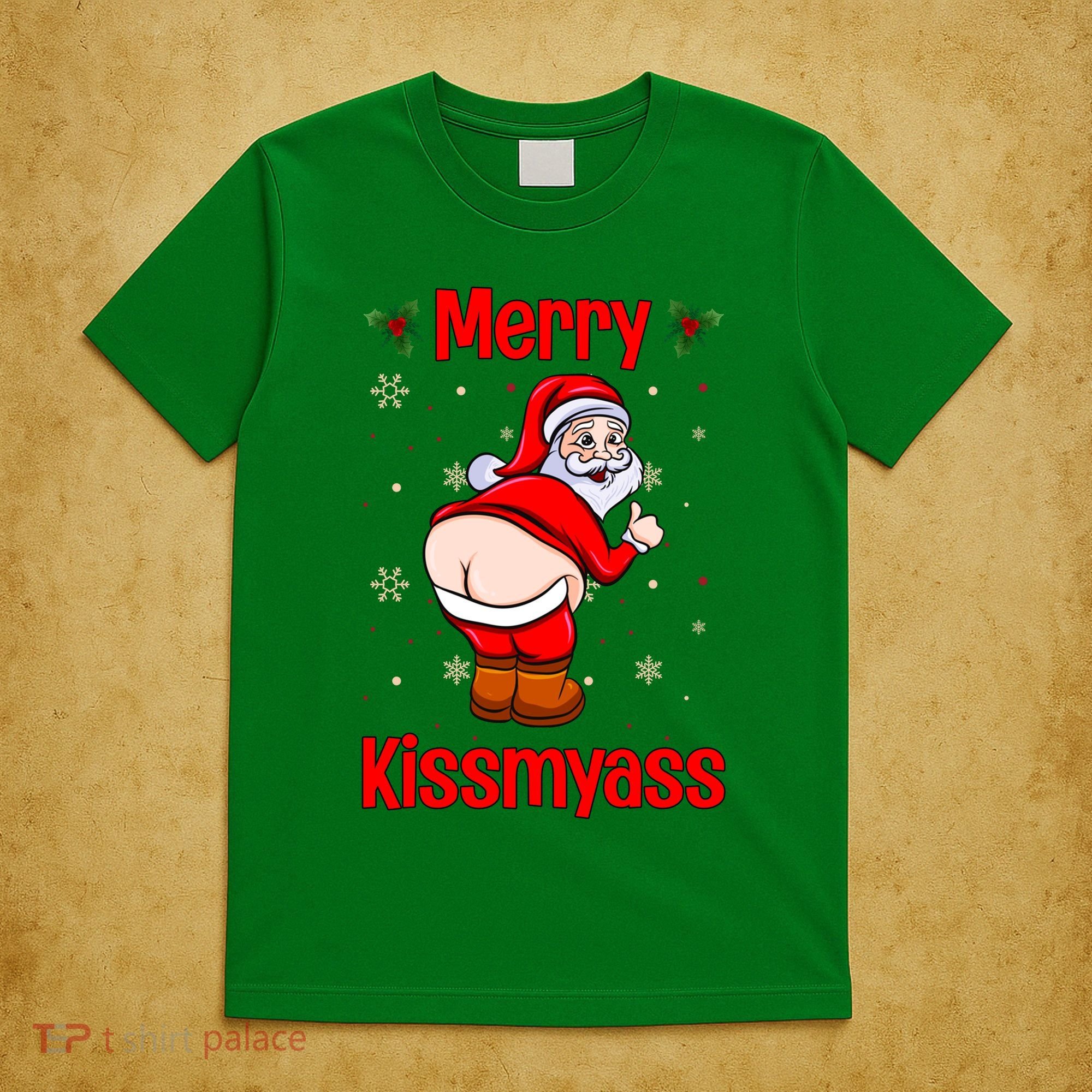 Merry Kissmyass Funny Santa Christmas T-Shirt