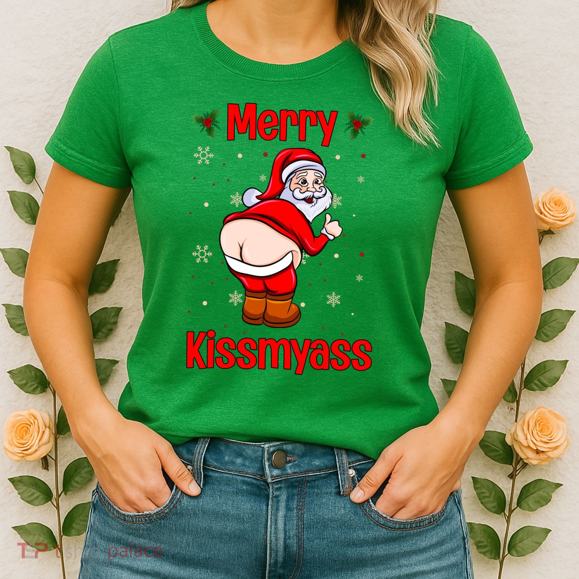 Merry Kissmyass Funny Santa Christmas Women's T-Shirt