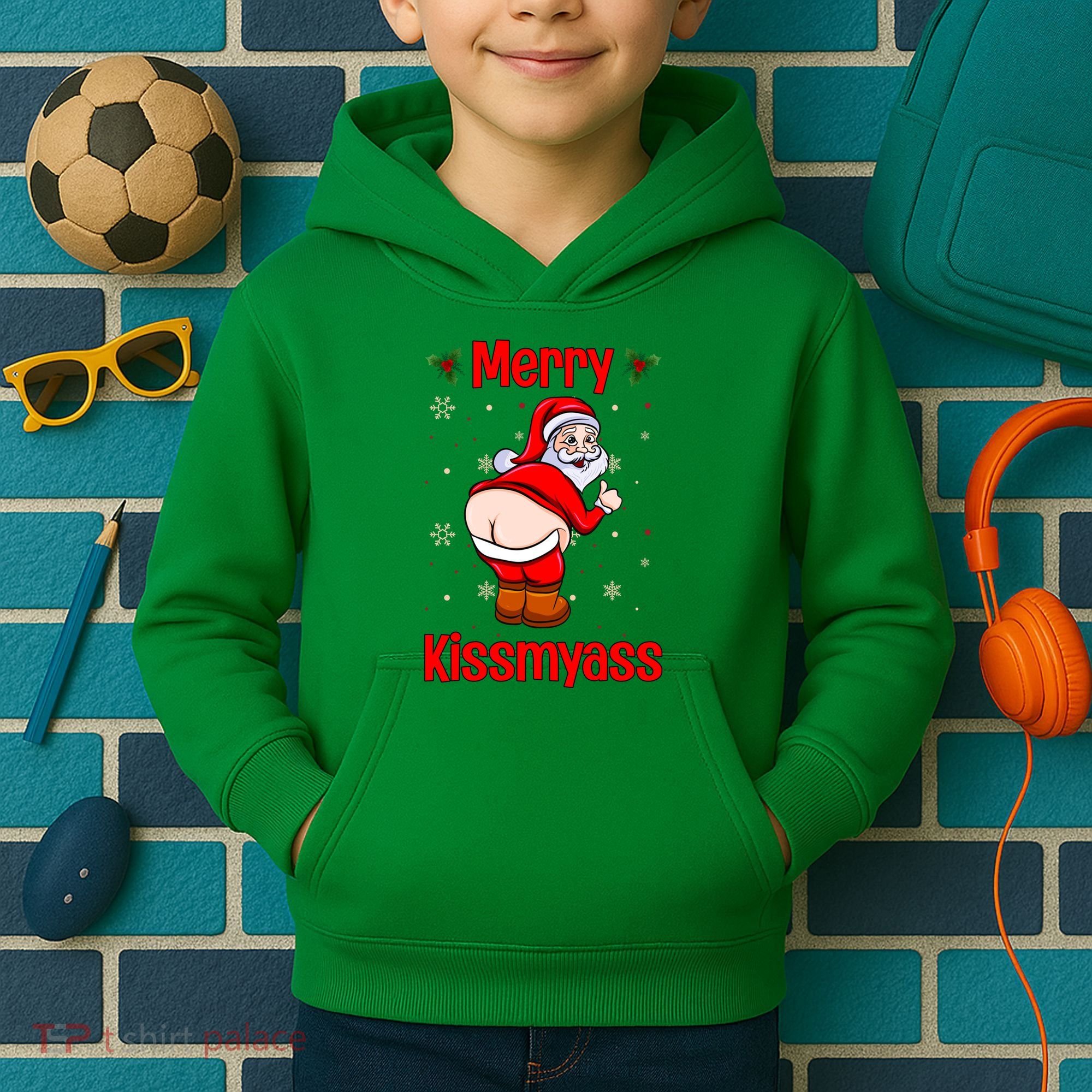 Merry Kissmyass Funny Santa Christmas Kids Hoodie