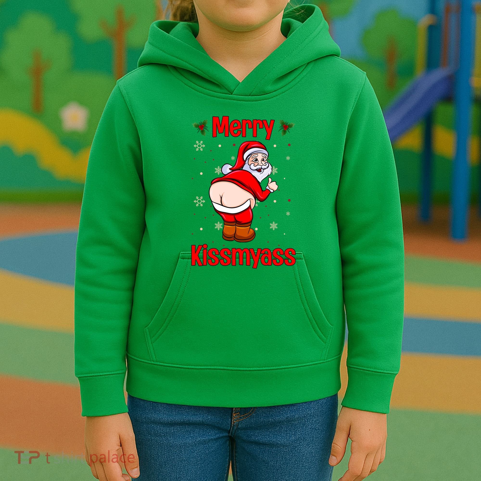 Merry Kissmyass Funny Santa Christmas Kids Hoodie