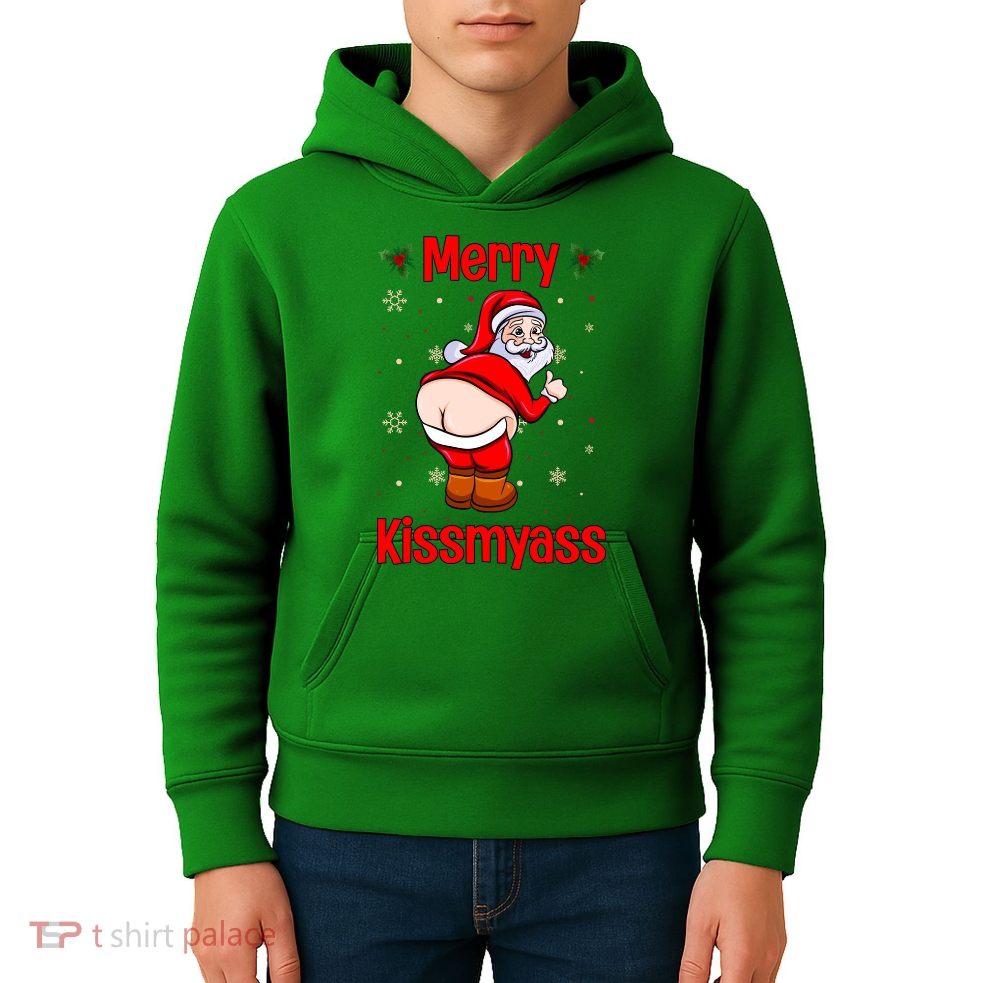 Merry Kissmyass Funny Santa Christmas Kids Hoodie