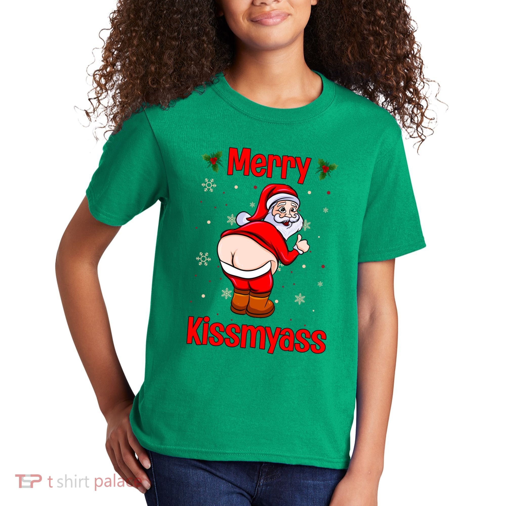 Merry Kissmyass Funny Santa Christmas Kids T-Shirt