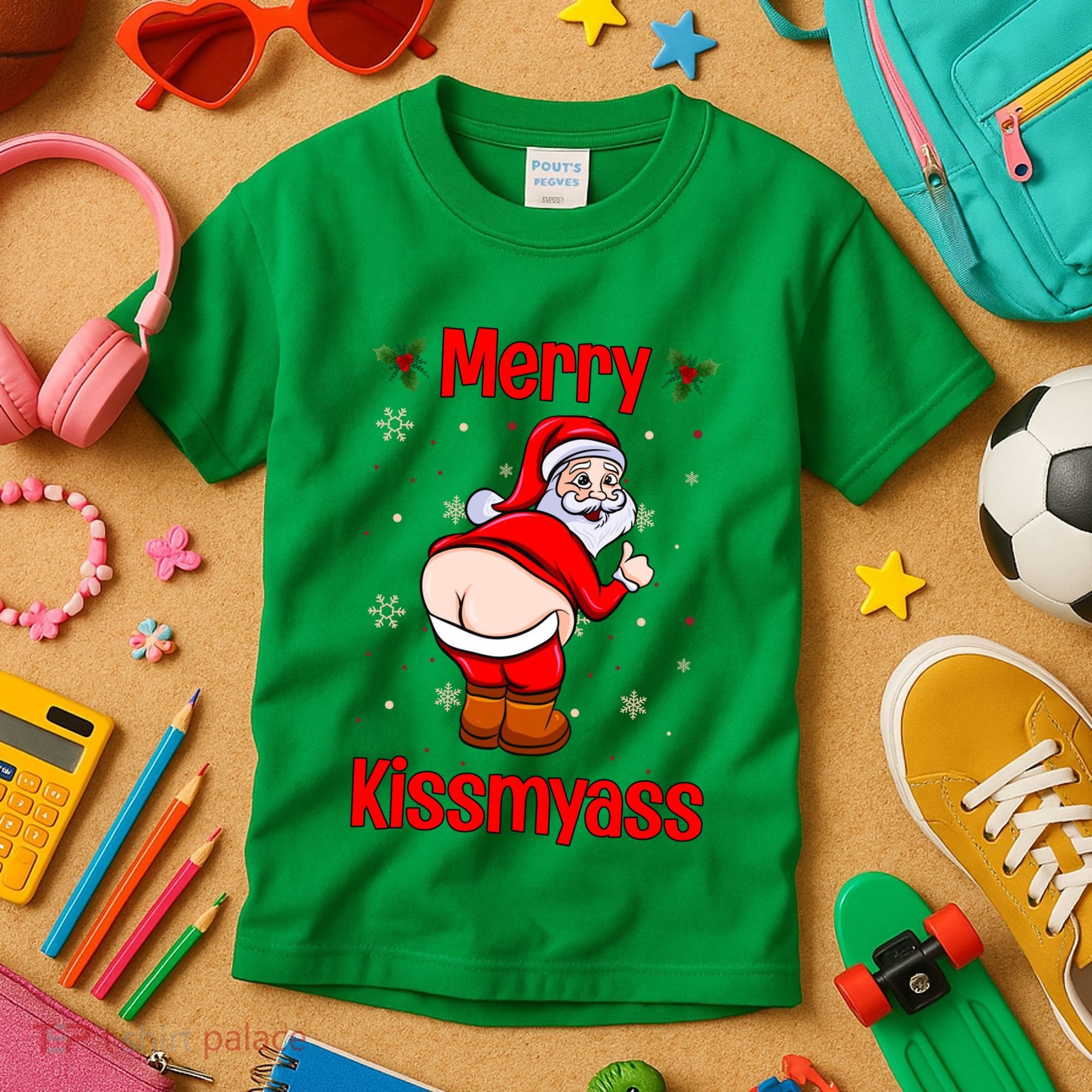 Merry Kissmyass Funny Santa Christmas Kids T-Shirt