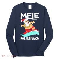 Mele Kalikimaka Hawaiian Christmas Hawaii Surfing Santa Long Sleeve Shirt thumb 0
