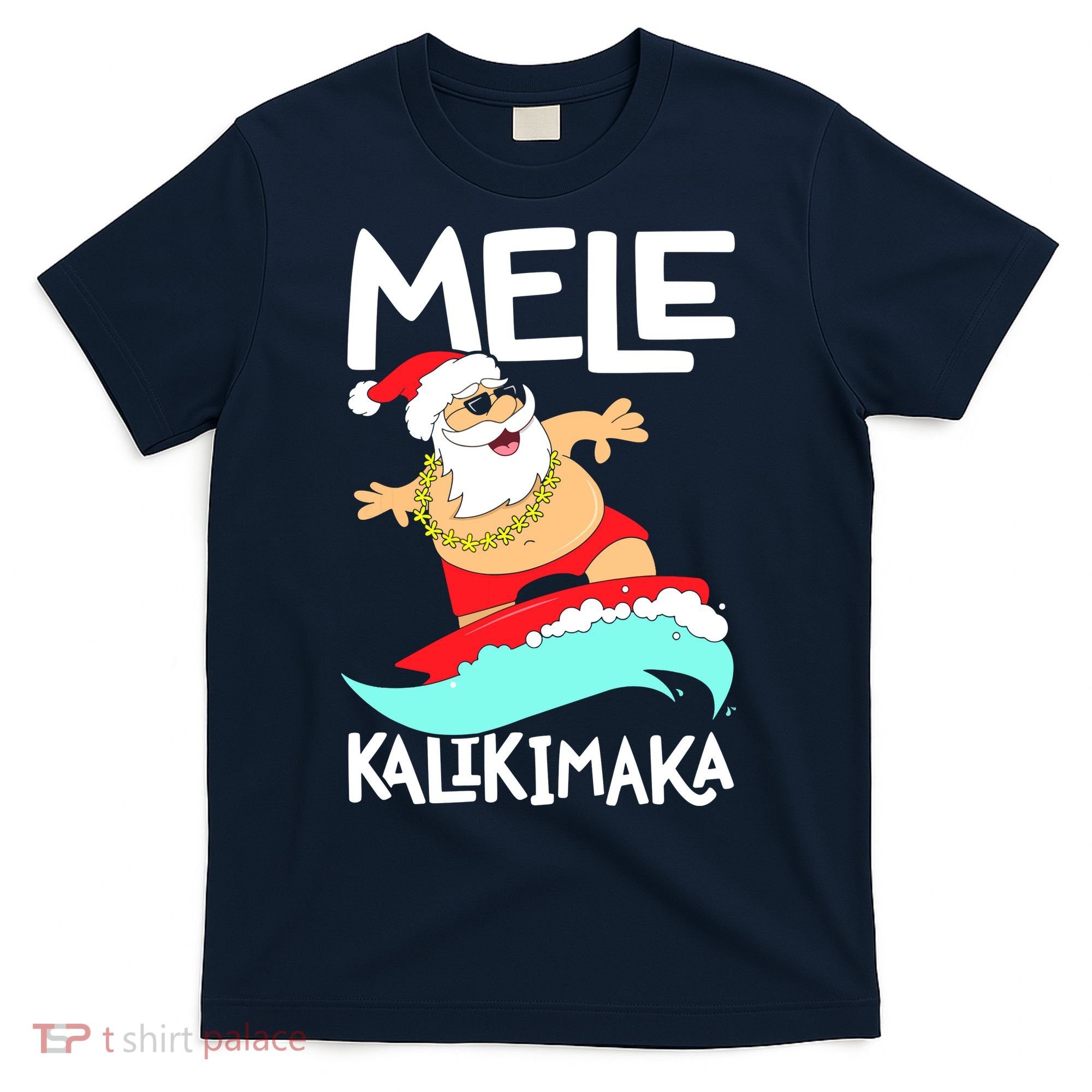 Mele Kalikimaka Hawaiian Christmas Hawaii Surfing Santa T-Shirt