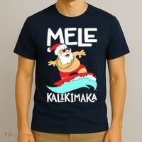Mele Kalikimaka Hawaiian Christmas Hawaii Surfing Santa T-Shirt thumb 3