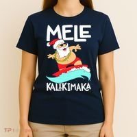 Mele Kalikimaka Hawaiian Christmas Hawaii Surfing Santa T-Shirt thumb 4