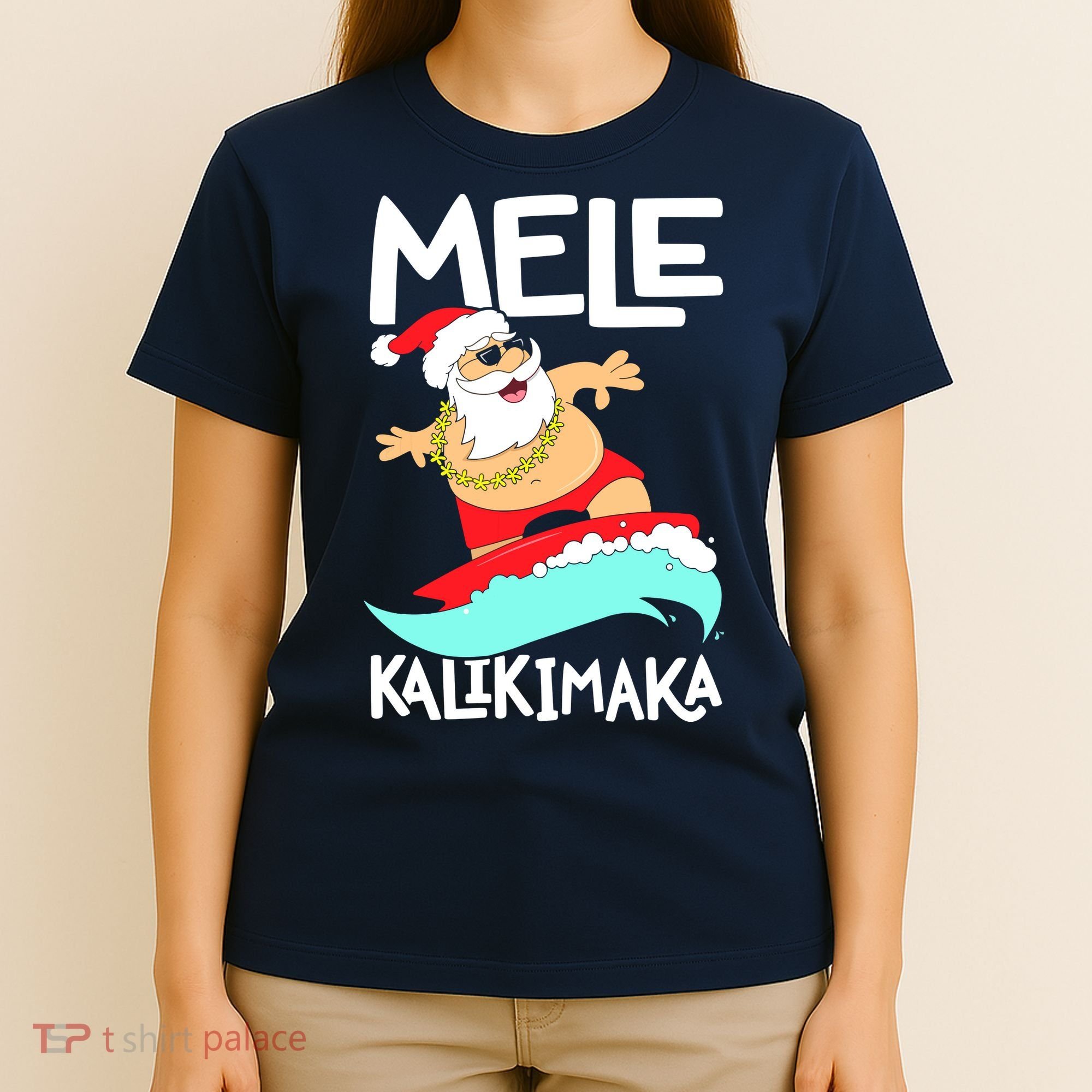 Mele Kalikimaka Hawaiian Christmas Hawaii Surfing Santa T-Shirt