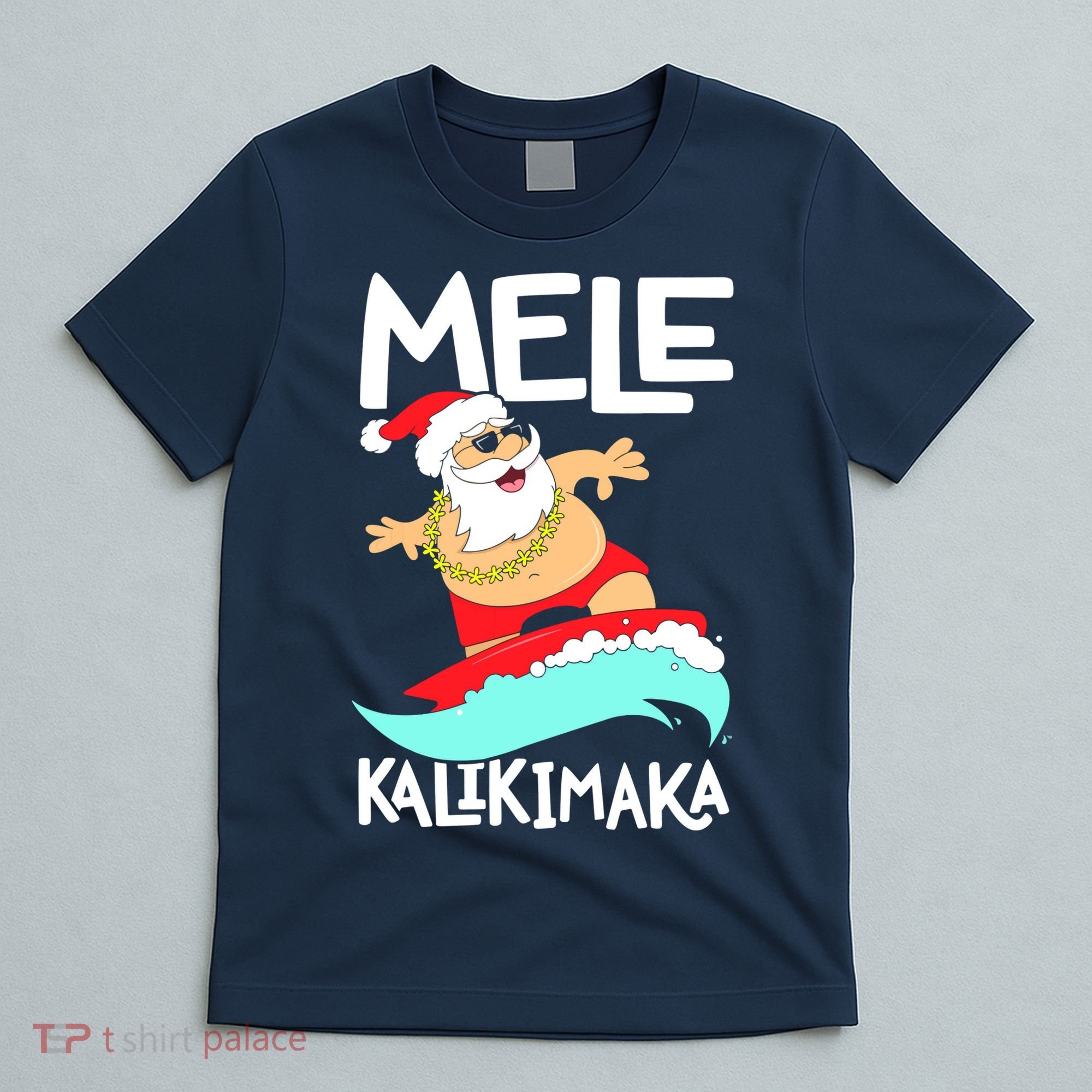 Mele Kalikimaka Hawaiian Christmas Hawaii Surfing Santa T-Shirt