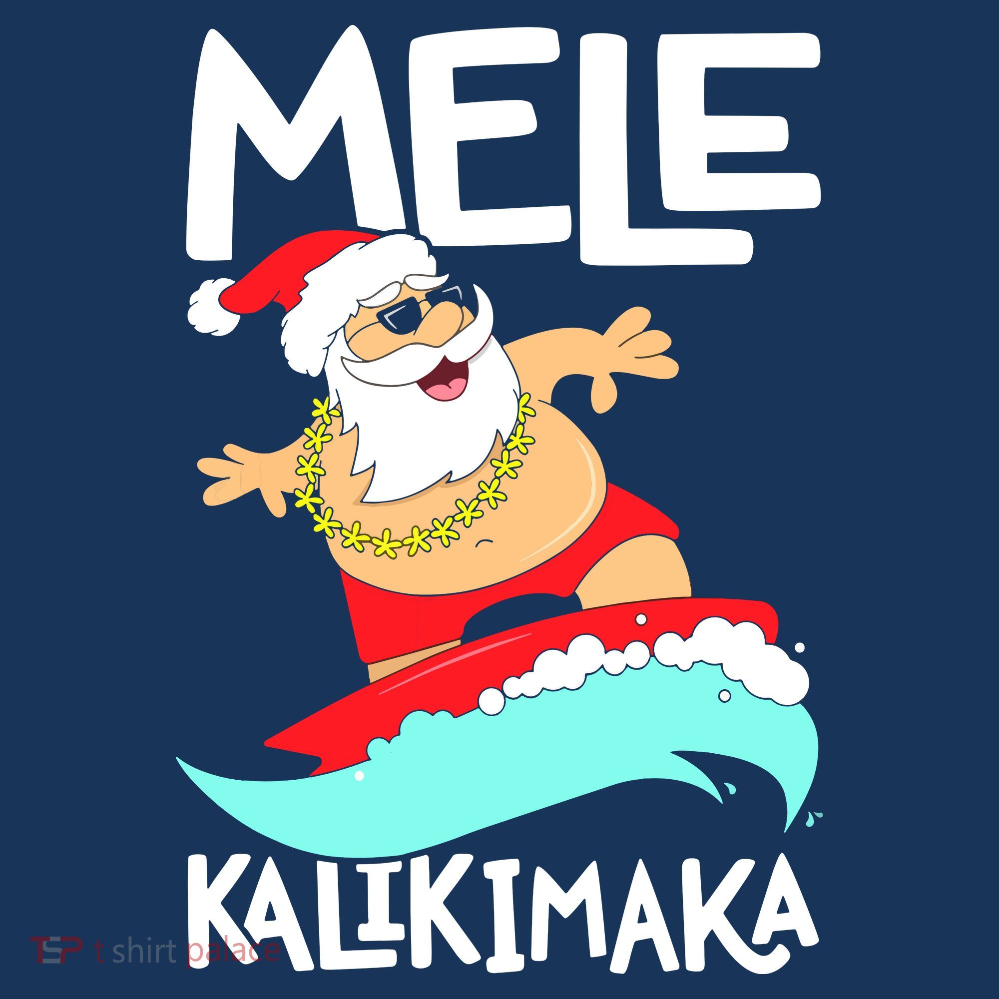 Mele Kalikimaka Hawaiian Christmas Hawaii Surfing Santa T-Shirt