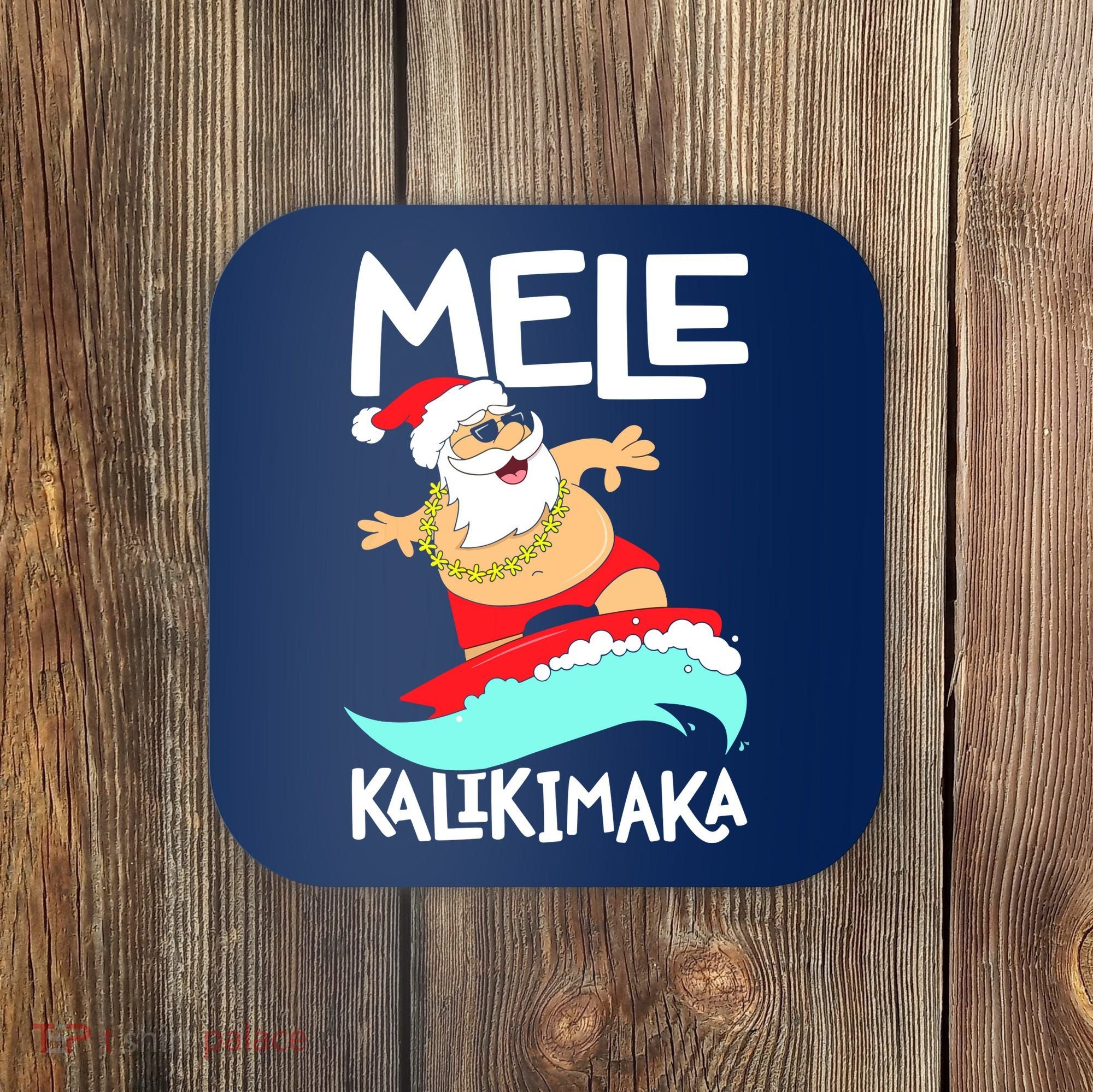 Mele Kalikimaka Hawaiian Christmas Hawaii Surfing Santa Coaster