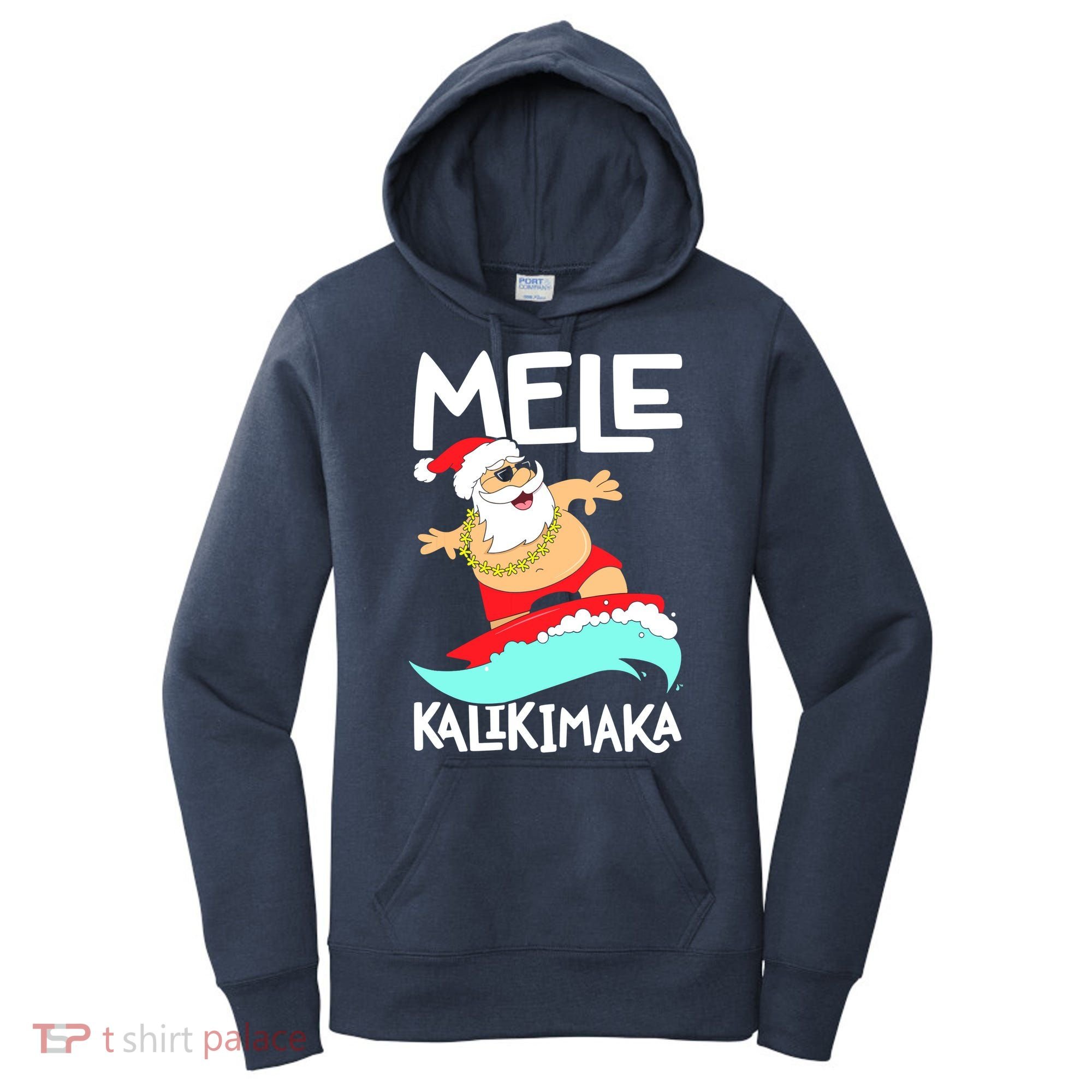 Mele Kalikimaka Hawaiian Christmas Hawaii Surfing Santa Women's Hoodie