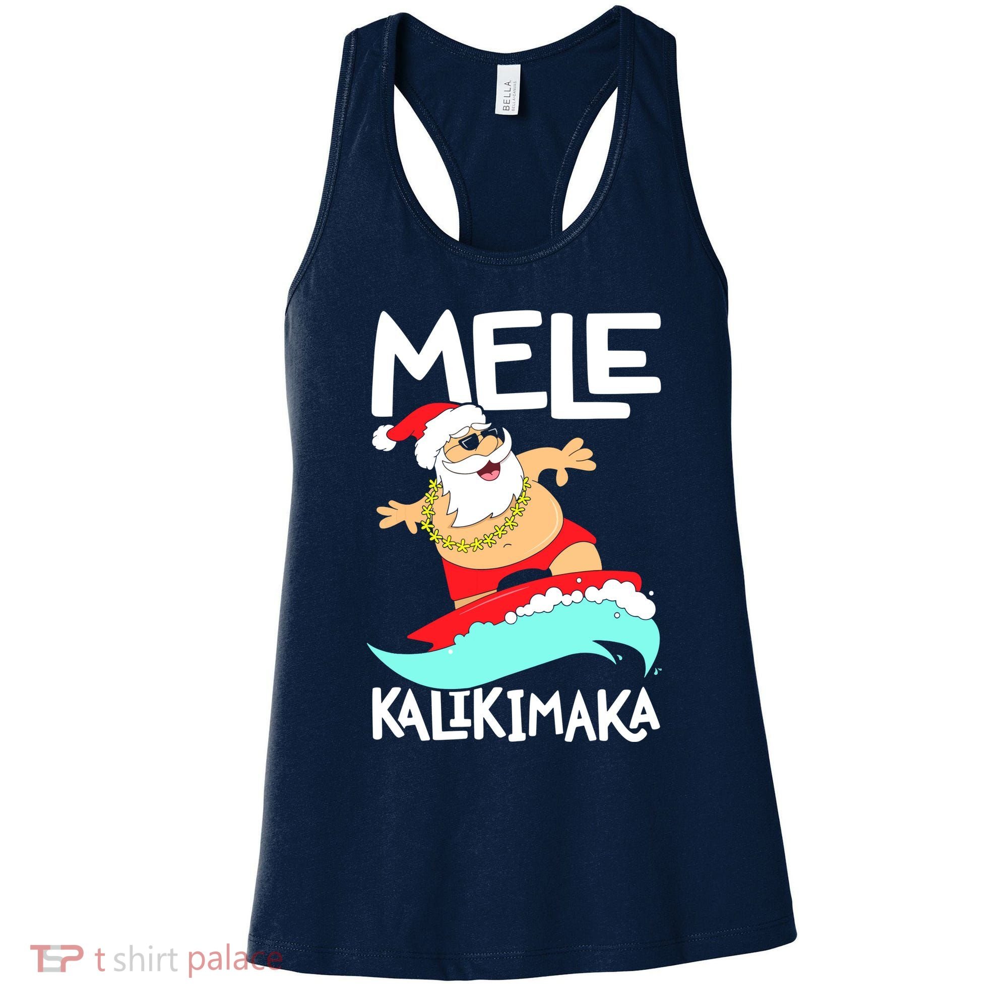 Mele Kalikimaka Hawaiian Christmas Hawaii Surfing Santa Women's Tank Top