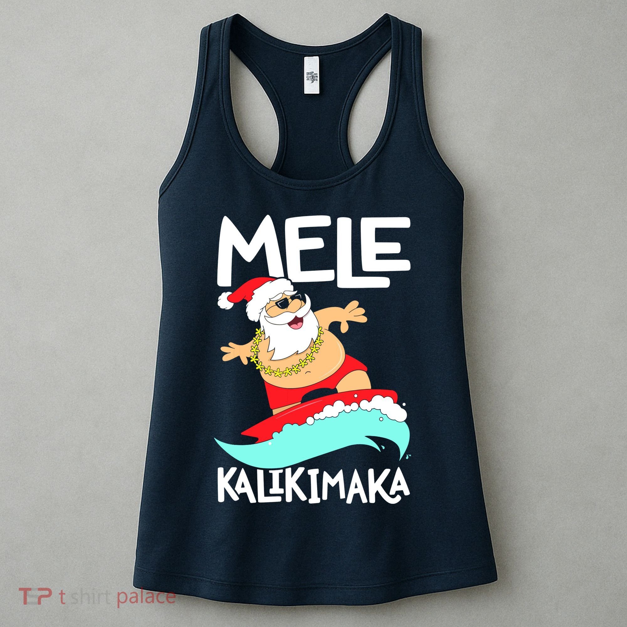 Mele Kalikimaka Hawaiian Christmas Hawaii Surfing Santa Women's Tank Top
