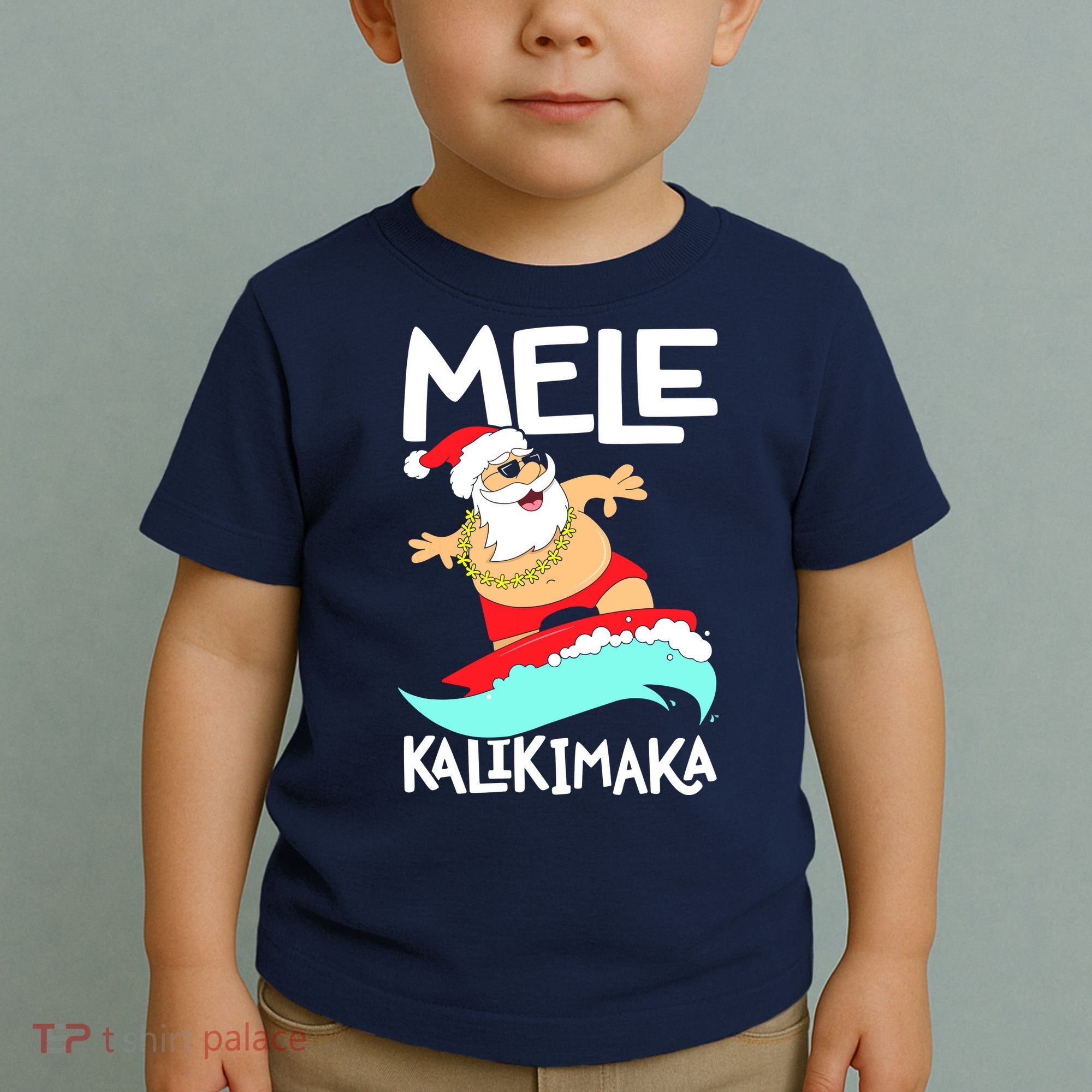 Mele Kalikimaka Hawaiian Christmas Hawaii Surfing Santa Toddler T-Shirt