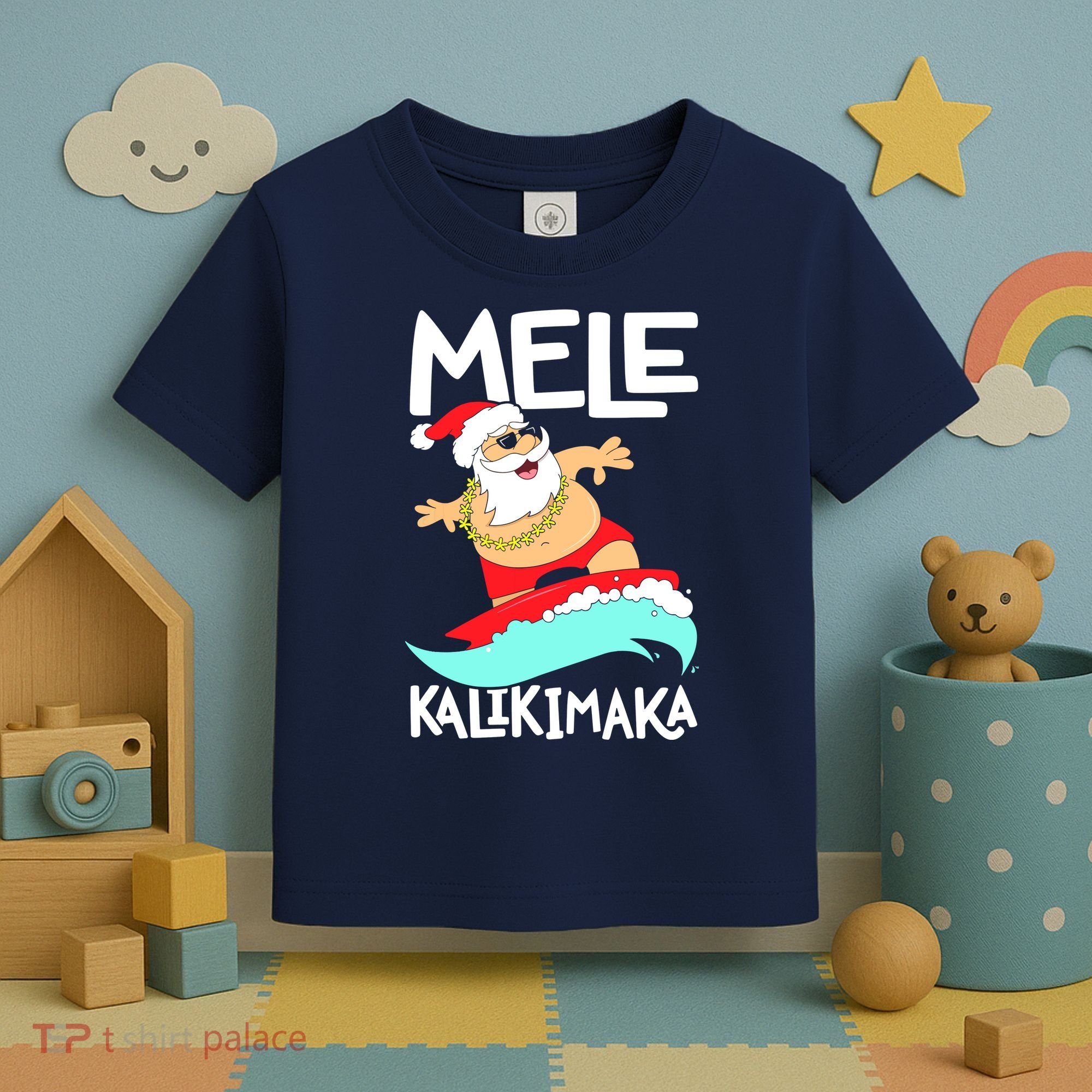 Mele Kalikimaka Hawaiian Christmas Hawaii Surfing Santa Toddler T-Shirt