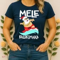 Mele Kalikimaka Hawaiian Christmas Hawaii Surfing Santa Women's T-Shirt thumb 2