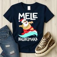 Mele Kalikimaka Hawaiian Christmas Hawaii Surfing Santa Women's T-Shirt thumb 3