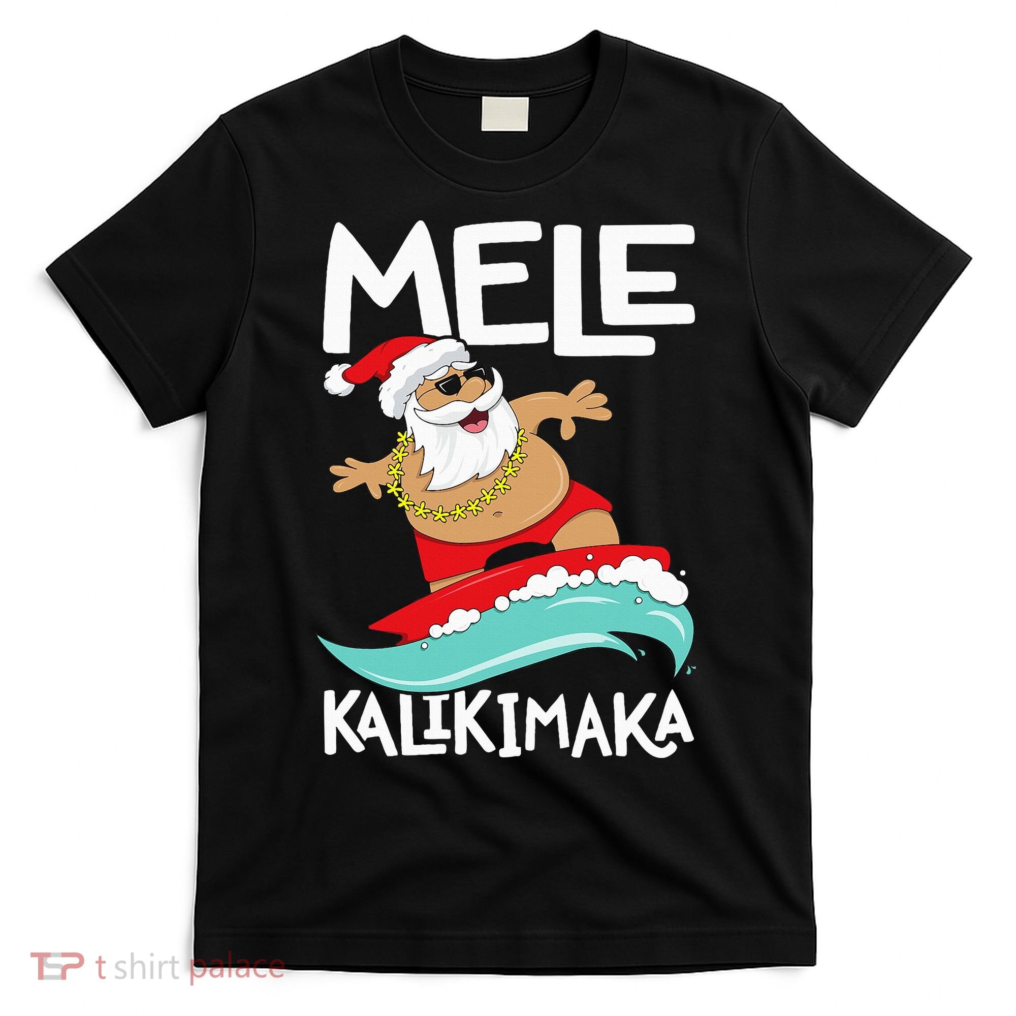 Mele Kalikimaka Hawaiian Christmas Hawaii Surfing Santa T-Shirt