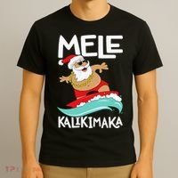 Mele Kalikimaka Hawaiian Christmas Hawaii Surfing Santa T-Shirt thumb 3