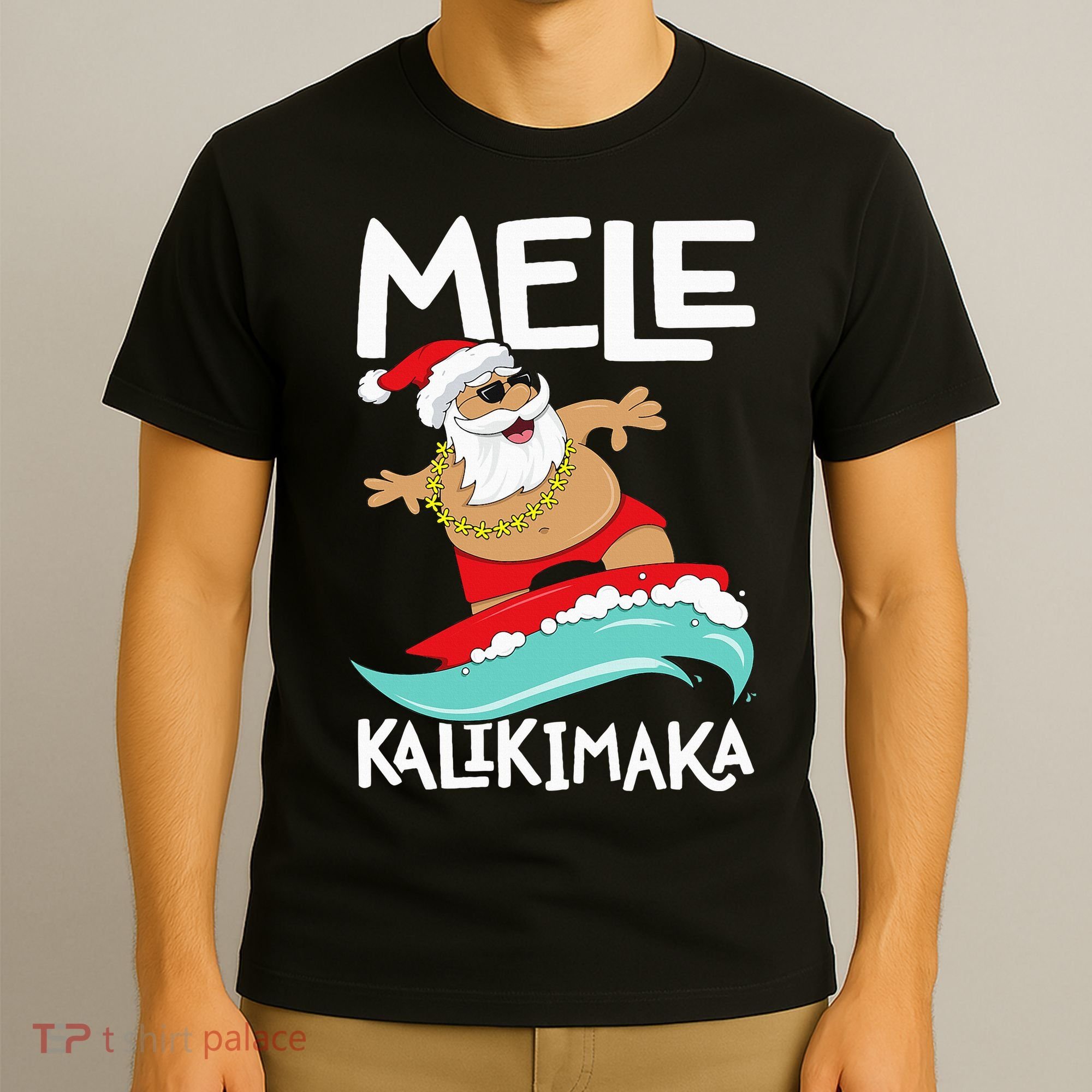 Mele Kalikimaka Hawaiian Christmas Hawaii Surfing Santa T-Shirt