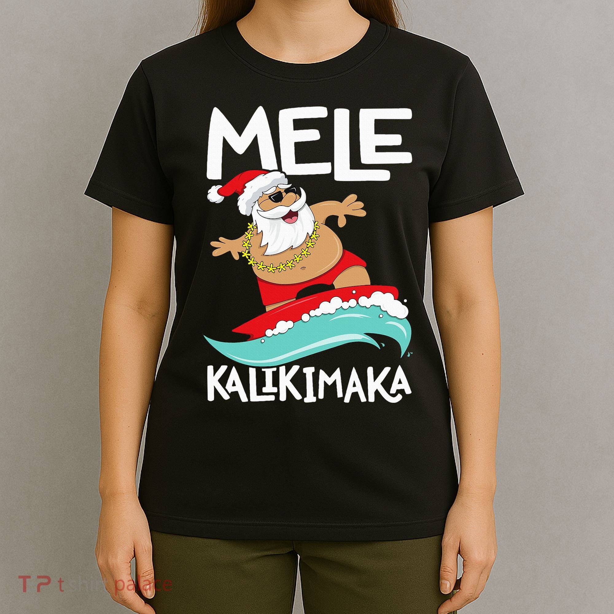 Mele Kalikimaka Hawaiian Christmas Hawaii Surfing Santa T-Shirt