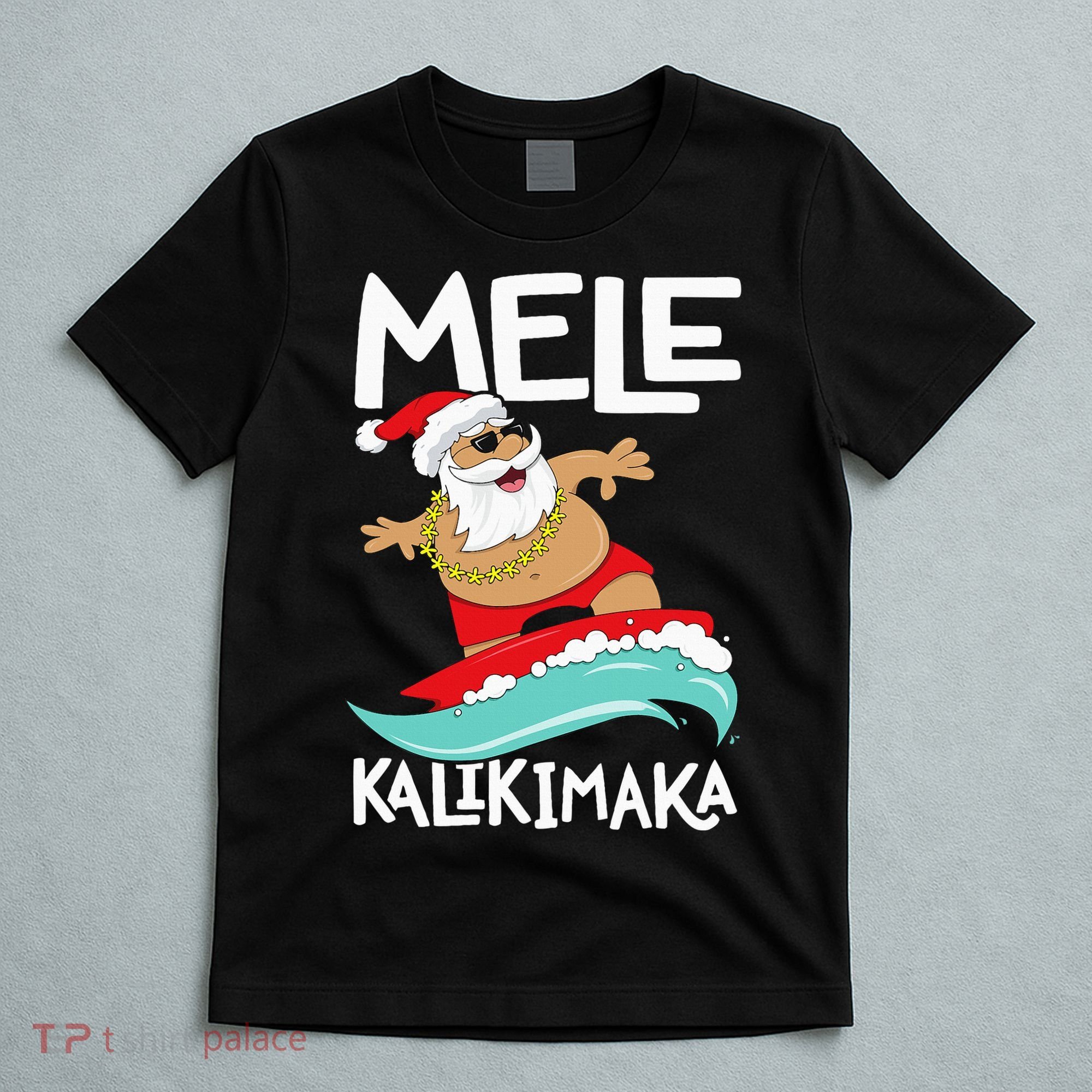 Mele Kalikimaka Hawaiian Christmas Hawaii Surfing Santa T-Shirt