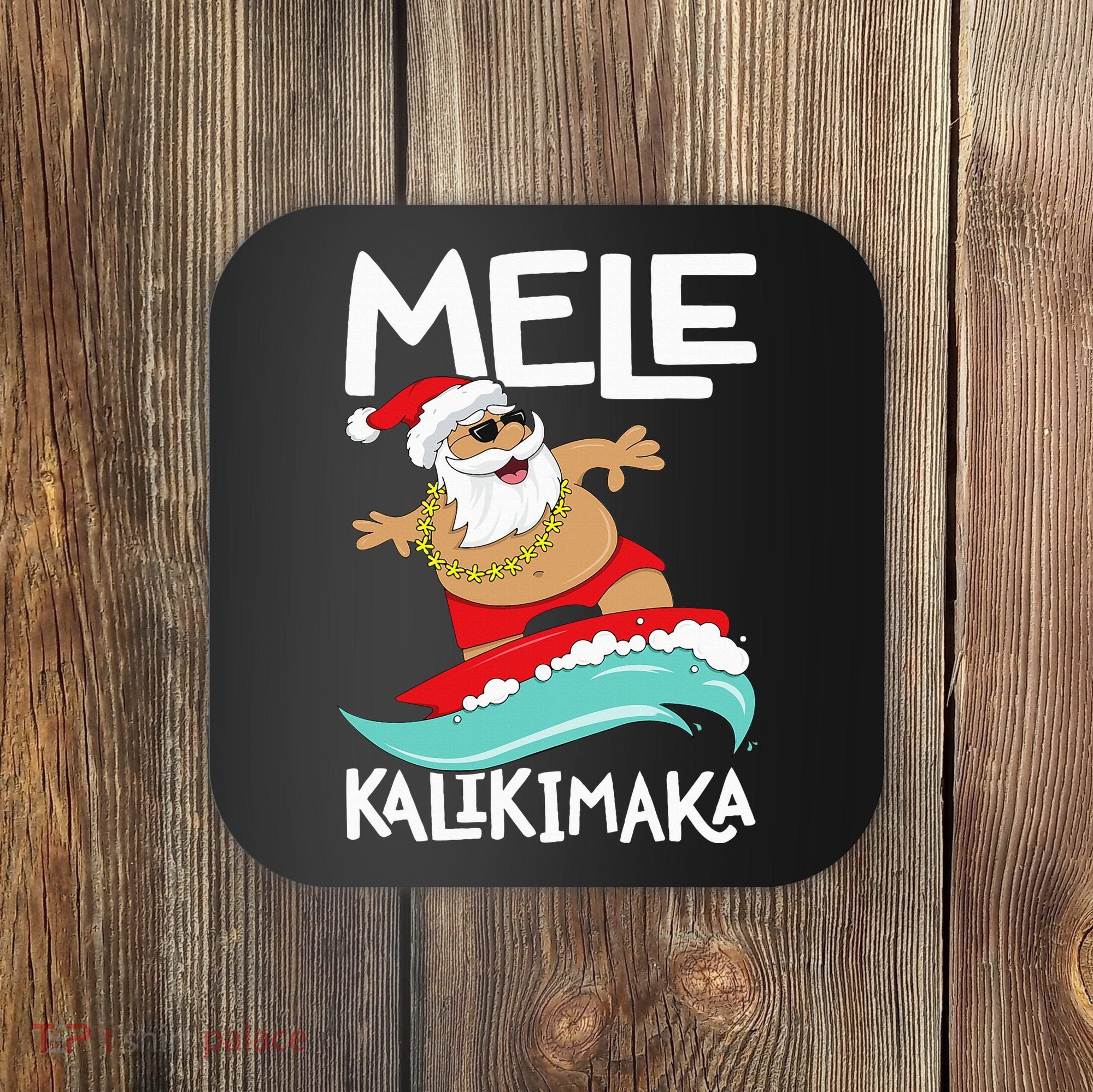 Mele Kalikimaka Hawaiian Christmas Hawaii Surfing Santa Coaster