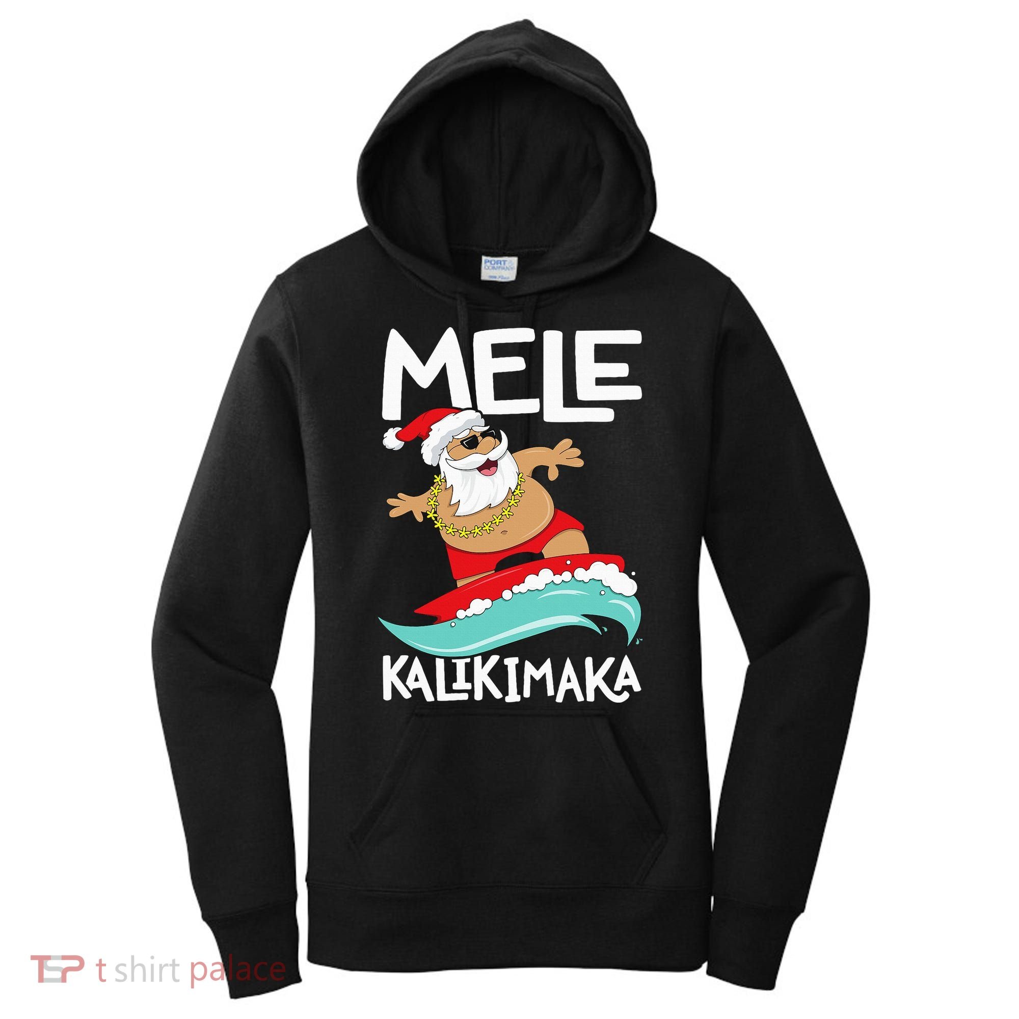 Mele Kalikimaka Hawaiian Christmas Hawaii Surfing Santa Women's Hoodie