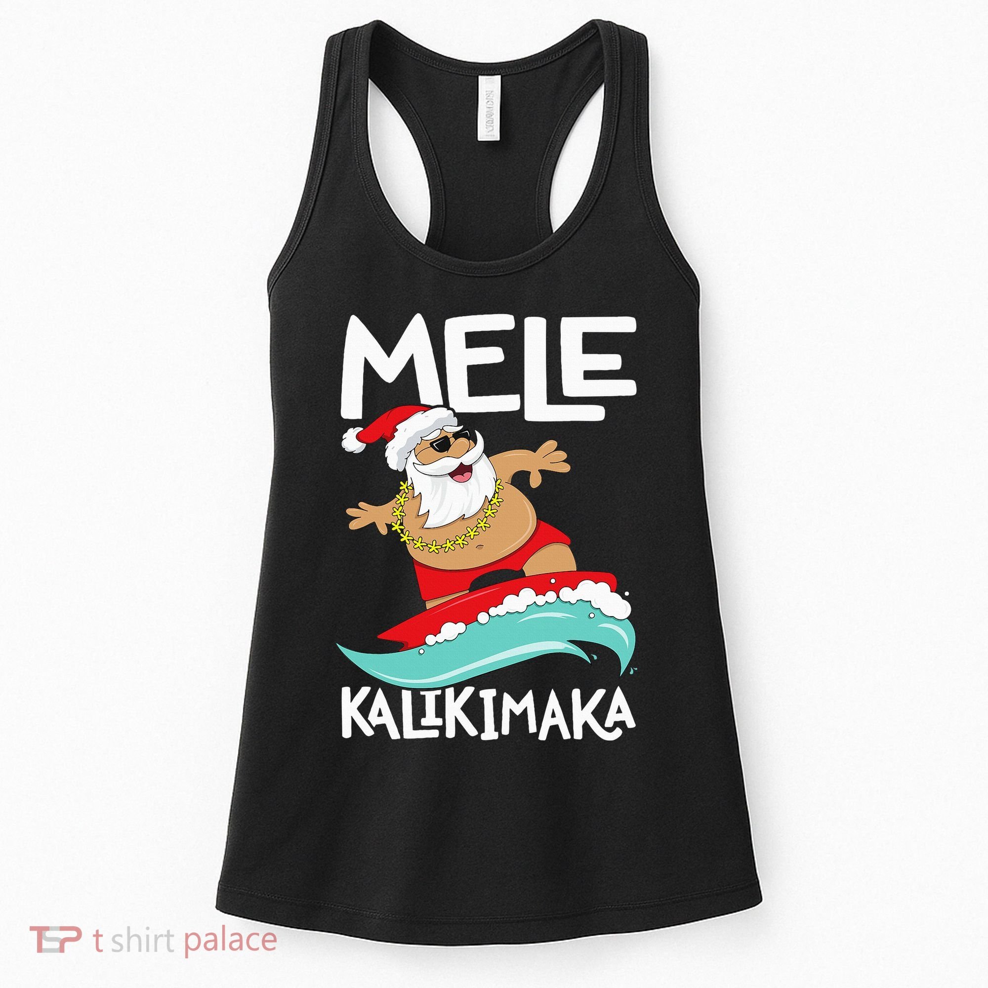 Mele Kalikimaka Hawaiian Christmas Hawaii Surfing Santa Women's Tank Top