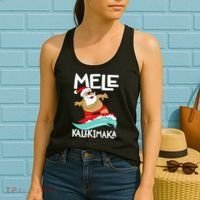 Mele Kalikimaka Hawaiian Christmas Hawaii Surfing Santa Women's Tank Top thumb 2