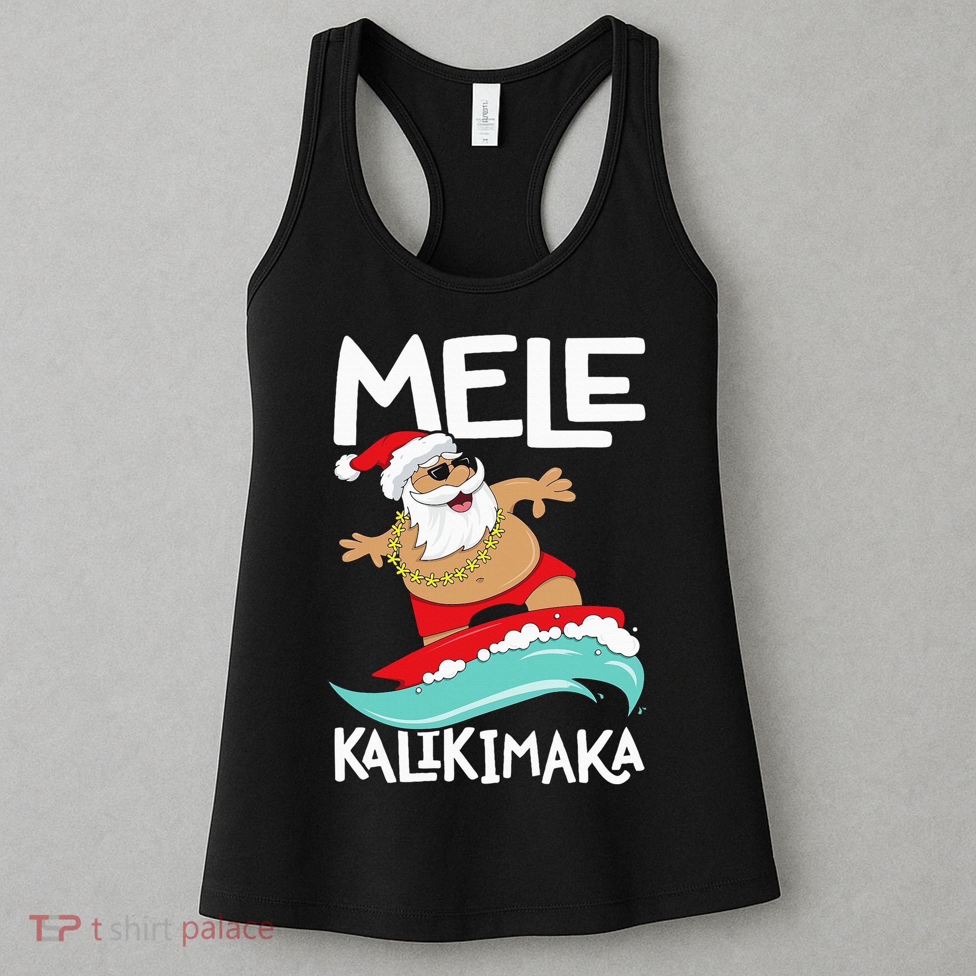 Mele Kalikimaka Hawaiian Christmas Hawaii Surfing Santa Women's Tank Top