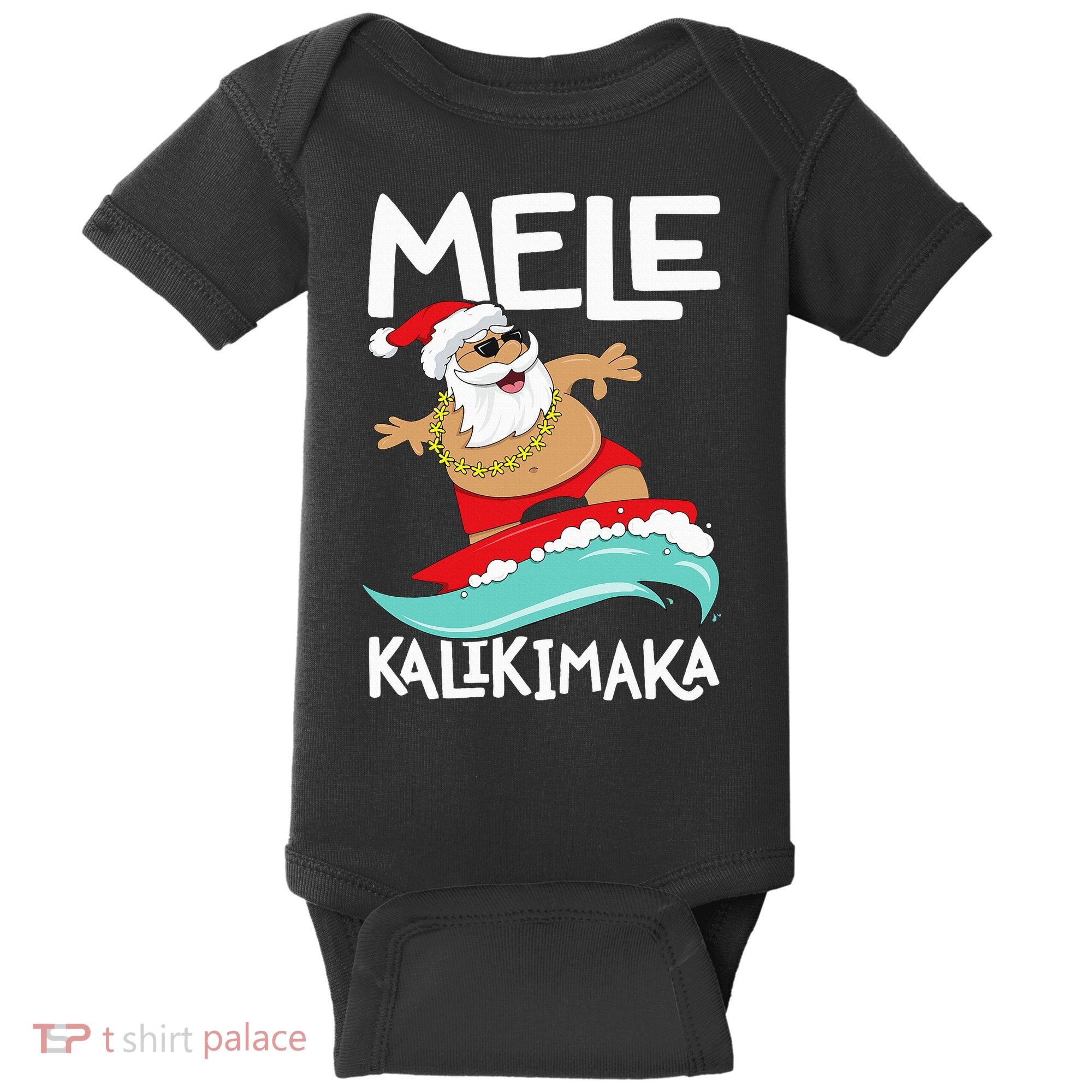 Mele Kalikimaka Hawaiian Christmas Hawaii Surfing Santa Baby Bodysuit