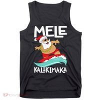 Mele Kalikimaka Hawaiian Christmas Hawaii Surfing Santa Tank Top thumb 0
