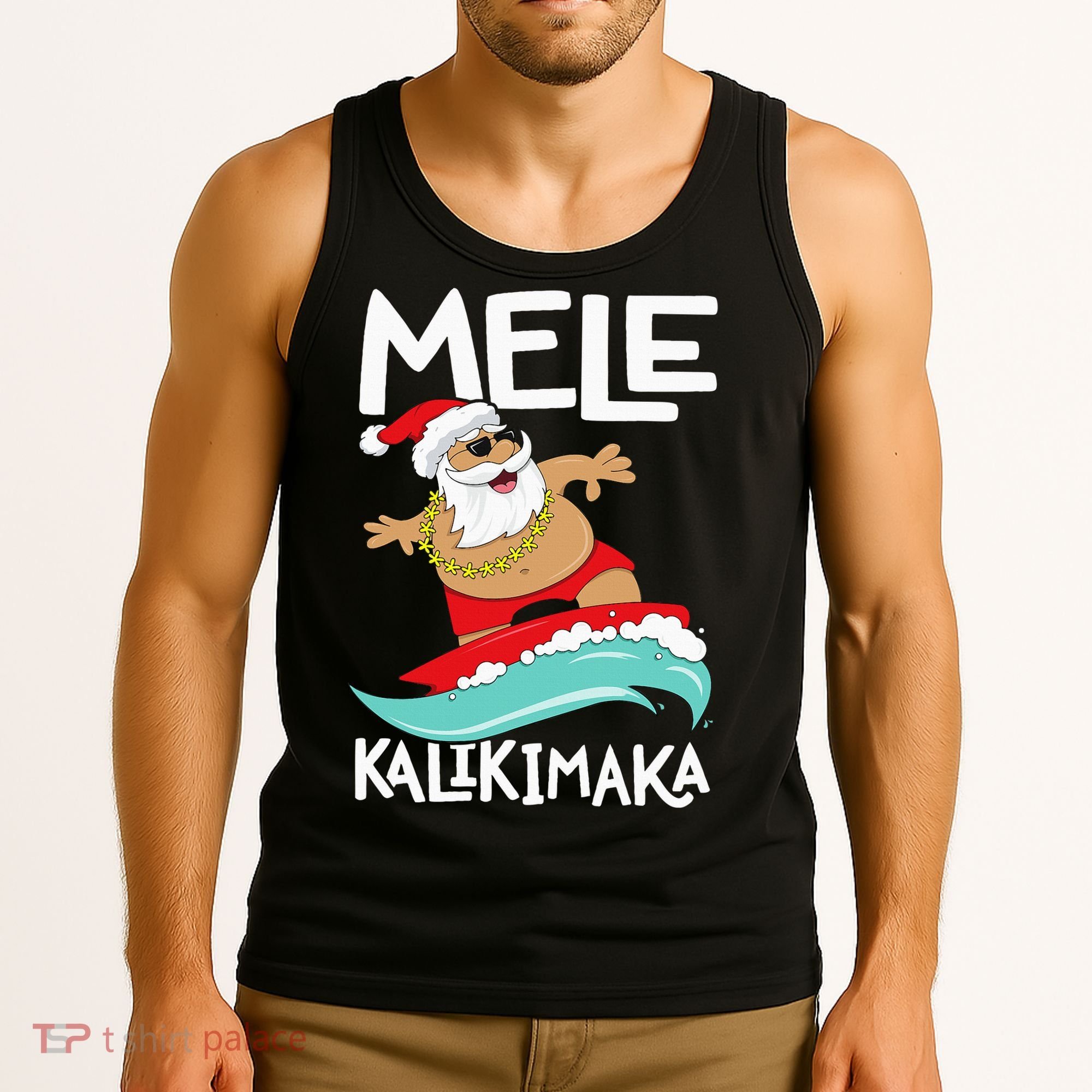 Mele Kalikimaka Hawaiian Christmas Hawaii Surfing Santa Tank Top