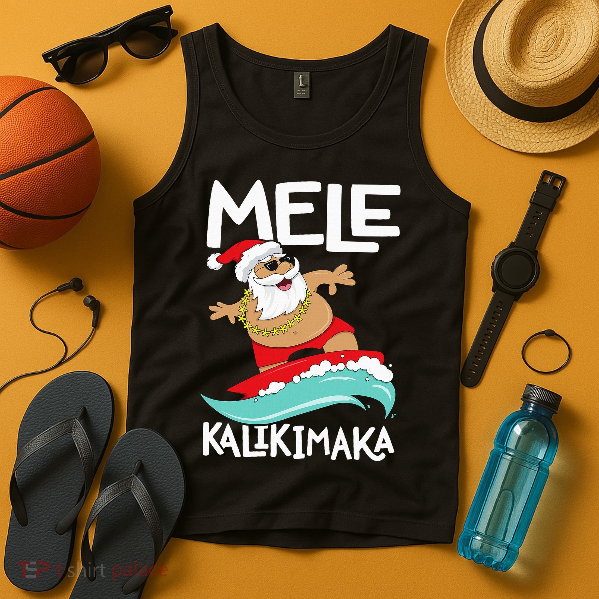 Mele Kalikimaka Hawaiian Christmas Hawaii Surfing Santa Tank Top