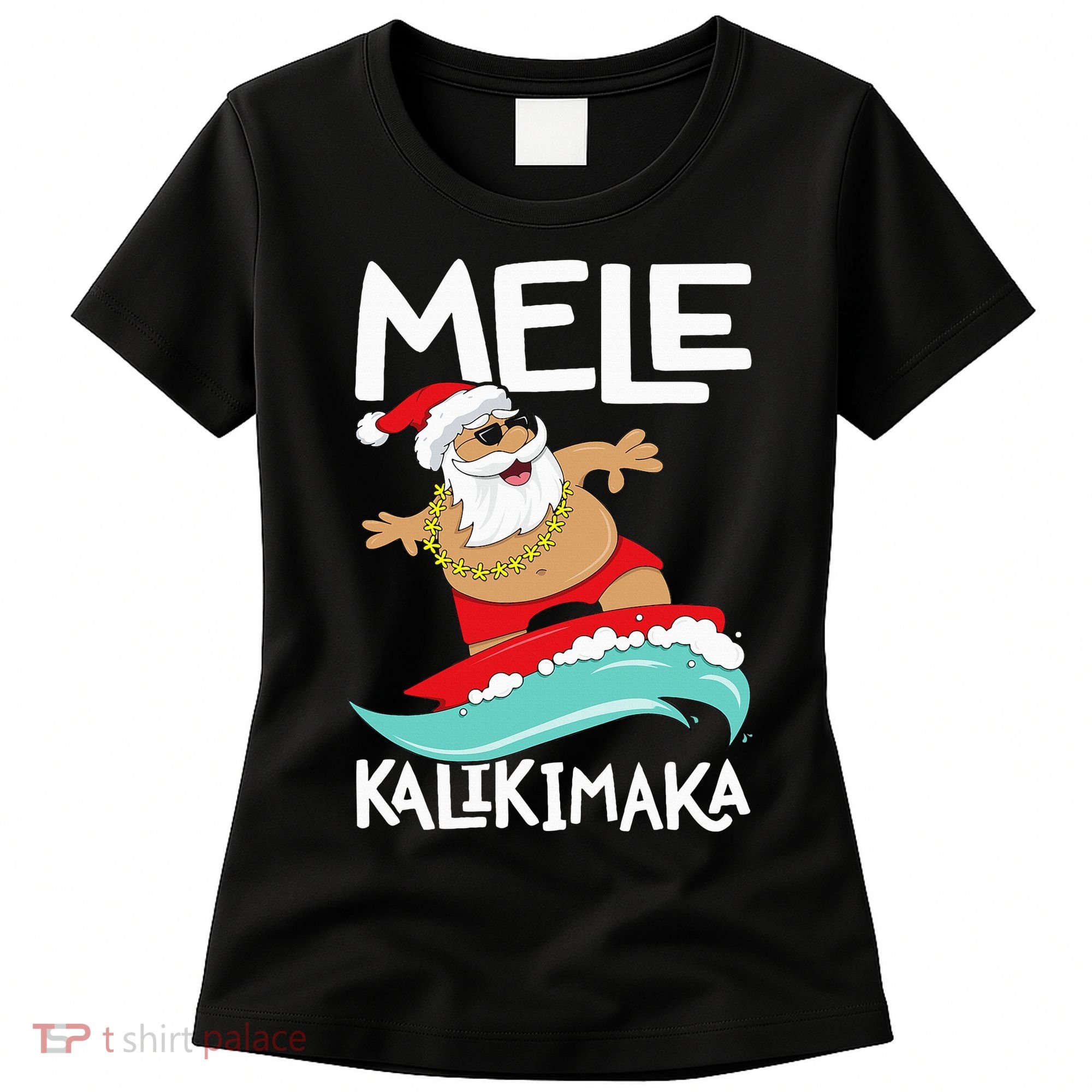 Mele Kalikimaka Hawaiian Christmas Hawaii Surfing Santa Women's T-Shirt