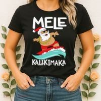 Mele Kalikimaka Hawaiian Christmas Hawaii Surfing Santa Women's T-Shirt thumb 2