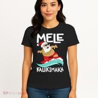Mele Kalikimaka Hawaiian Christmas Hawaii Surfing Santa Women's T-Shirt thumb 4
