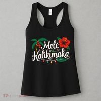 Mele Kalikimaka Hibiscus Palm Waikiki Big Island Christmas Women's Tank Top thumb 3