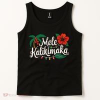 Mele Kalikimaka Hibiscus Palm Waikiki Big Island Christmas Tank Top thumb 2