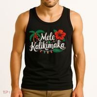 Mele Kalikimaka Hibiscus Palm Waikiki Big Island Christmas Tank Top thumb 3
