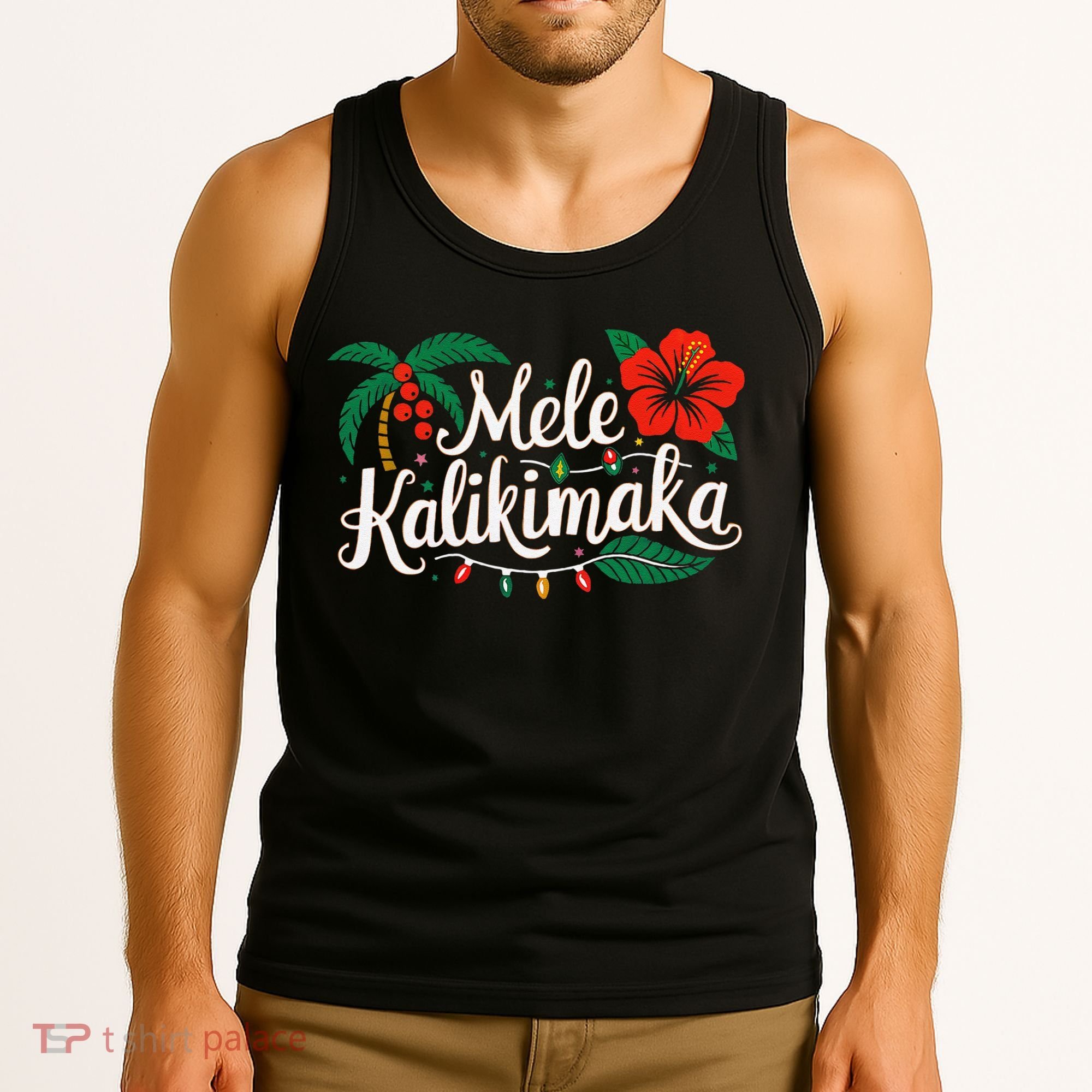 Mele Kalikimaka Hibiscus Palm Waikiki Big Island Christmas Tank Top